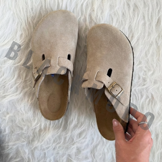 Sabot-en cuir Style Birkenstock - Taupe