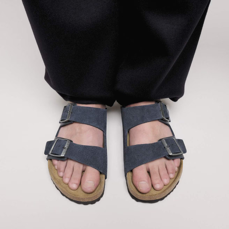 sendale en cuir-Birkenstock semelle intérieure douce et-médicale- Bleu marine