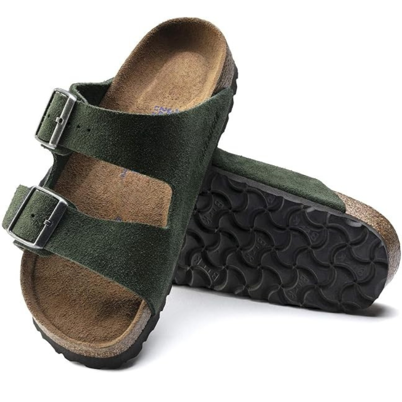 Sandale en cuir- Style Birkenstock - Vert