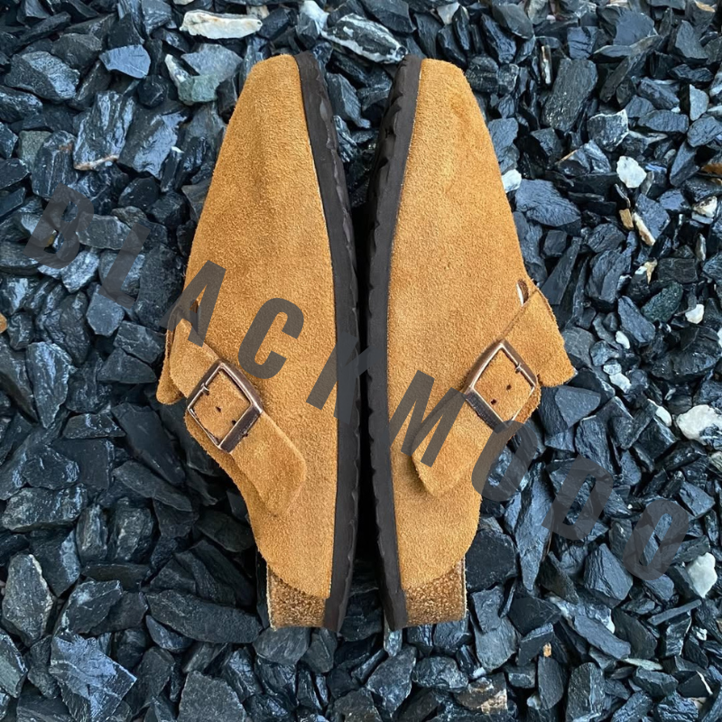 Sabot-en cuir Style Birkenstock-Marron Clair