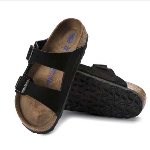 Sandale en cuir- Style Birkenstock  -  Noir