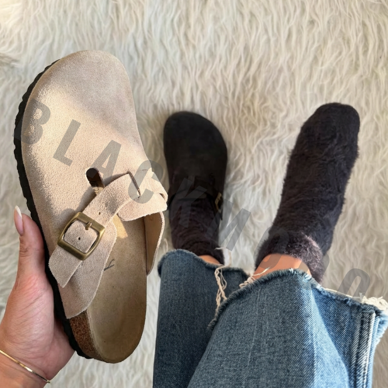 Sabot-en cuir-Birkenstock semelle intérieure douce et-médicale - Taupe