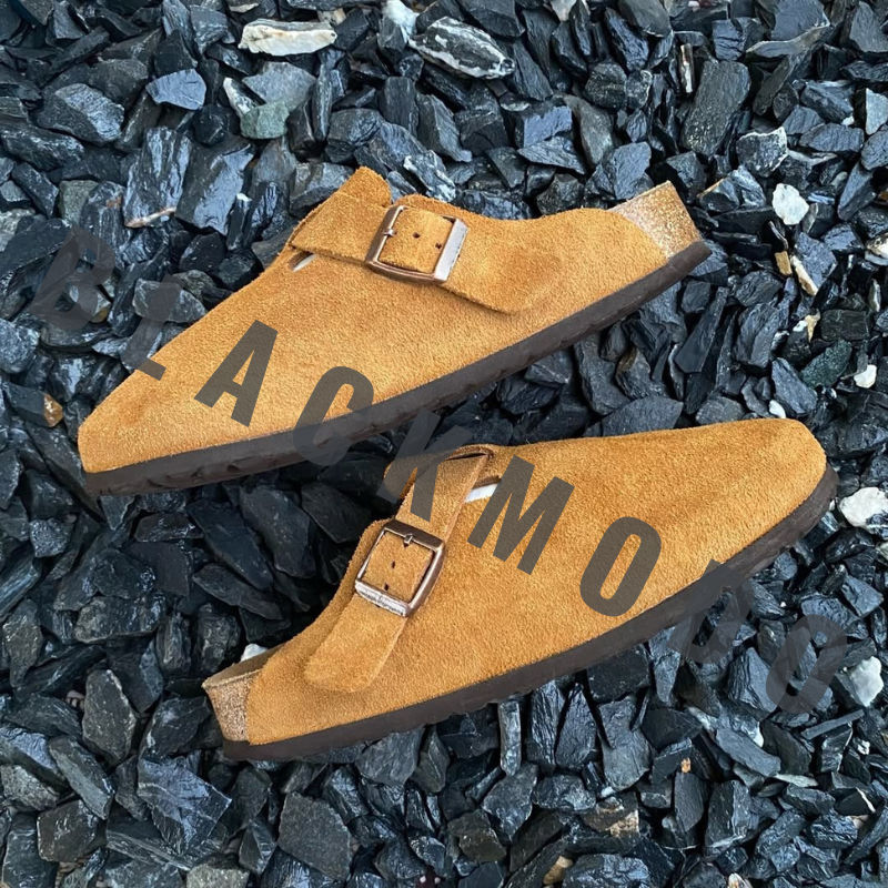 Sabot-en cuir Style Birkenstock-Marron Clair